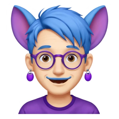 blue haired man mid length hair with big ears and purple earrings and spectaclesi happy sticker