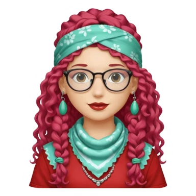 girl with long curly peppermint hair and single-color bandana and glassess and earring sticker