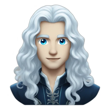 pale handsome vampire prince with long wavy white hair and light blue eyes sticker