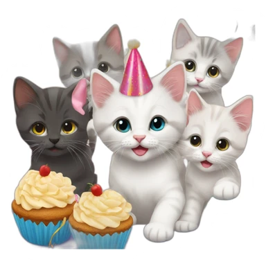 6 kittens at a birthday party sticker
