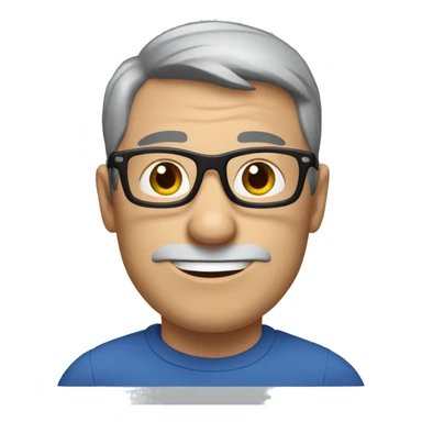 grey short hair middle age man, blue polo long sleeves, black glasses, giving thumbs u sticker