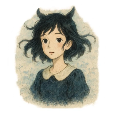 realistic whimsical black, blue and cream, natural colors, soft, fairy-like atmosphere, no background, square size sticker