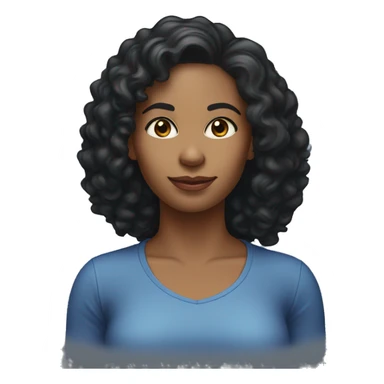A head and shoulders shot of a 35 year old African American woman, with curly black hair,   with brown eyes wearing a t-shirt. sticker