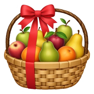 A luxury basket with wrapped fruits and ribbon bow.








































 sticker