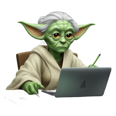 female old master Yoda draws on a graphics tablet sticker