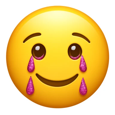 Make the tears pink glittery and the lips smile on a classic round yellow face emoji. The face should not be a woman face, but a classic emoji face. sticker