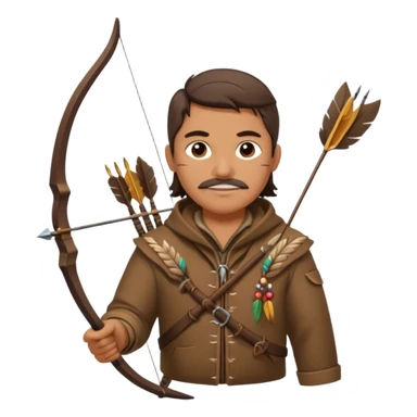 A classic middle-aged hunter with a bow and arrow on his back, dressed in brown clothes and adorned with decorations made of feathers or bone teeth sticker