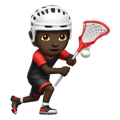 A dark skin colored boy playing lacrosse with a black and red jersey. sticker