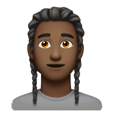 A 20 year old man with long face, septum piercing, tired brown eyes, bigger nose, face-length brown hair sticker