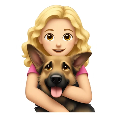 blonde curly girl hugs german shepherd dog sticker