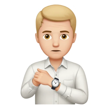 bored man pointing at his watch on his wrist sticker