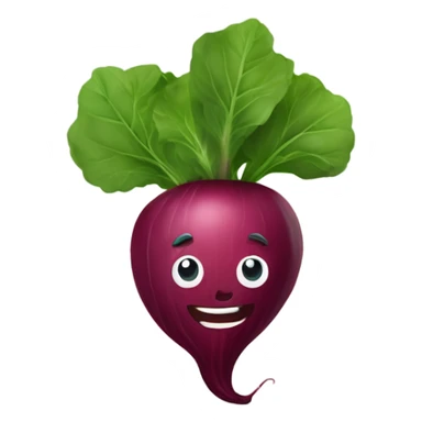 miling beetroot with big expressive eyes, rosy cheeks, and a green leaf on top. Simple and bright design with a cheerful and cartoonish style. sticker