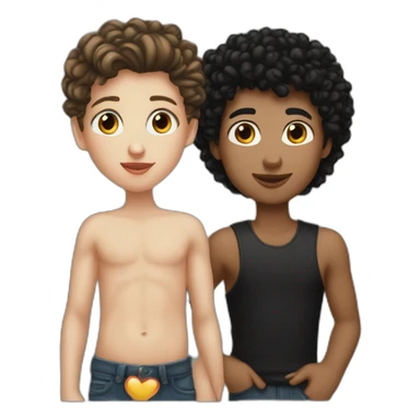 Kiss betweé white girl with black haure and boy with black haur curly sticker