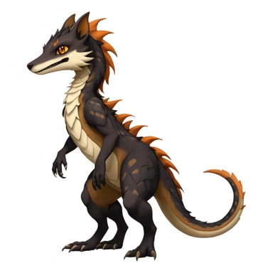 Brown and beige badass elegant wild beautiful natural cute badass epic exotic anthro modern furry 2-legged sergal-vernid-Salandit-creature, full body, dark-brown-black-gradient pretty hair, with a long tufted tail, beautiful hazel-orange eyes, aesthetic, art by LiLaiRa, art by art by Falvie sticker