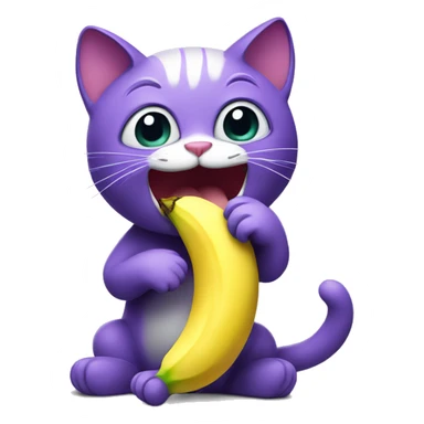 Purple cat eating banana sticker