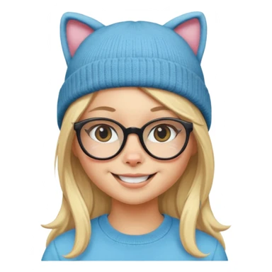 Blonde girl wearing cat  glasses and beanie, long hair sticker