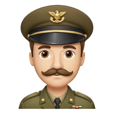 Military soldier with a curled mustache and beret sticker