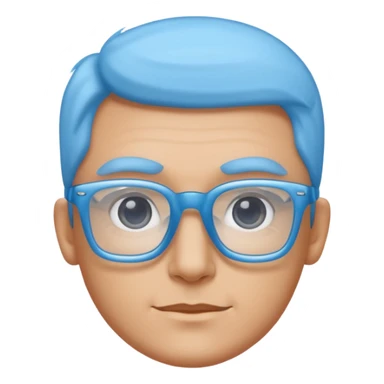 A 3D cartoon sky-blue square spectacle, slightly thick frame, glossy surface,Only glasses. sticker