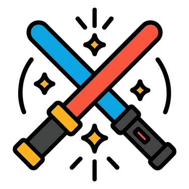 two lightsabers (one blue, one red) striking together, with stylized sparks and curved motion lines sticker