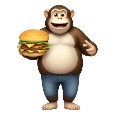 Fat monkey holding burger sticker