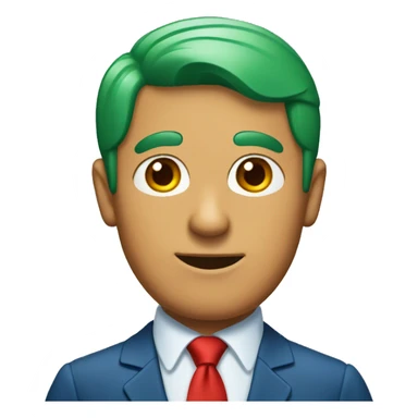 Old Orange man with short green hair  wearing a blue suit with red tie sticker