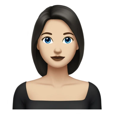 white woman, wearing a black dress and boots, stylish, with straight long mid hair, dark brown hair, blue eyes, round face, uni-lips. sticker