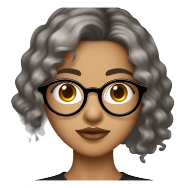 Jeune femme brune cheveux court yeux marrons et lunettes rondes dorées avec piercing au nez noir et septum argent  sticker