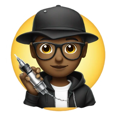 black cap, hoodie, and glasses boy  holding tattoo machine sticker