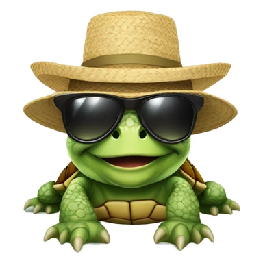 Turtle with a straw hat with sunglasses sticker