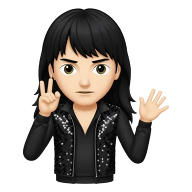 Joey Belladonna with long jet black hair, black sequin outfit  sticker