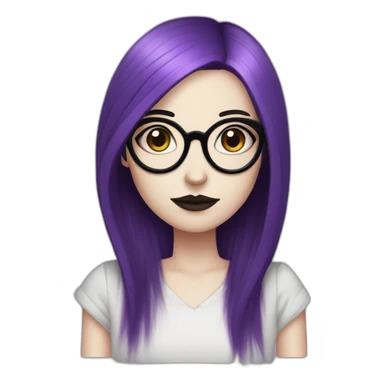 goth woman with long side parted purple hair and oval glasses, pale skin sticker