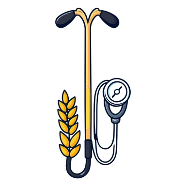 wheat stalk and medical stethoscope fused together as a cartoonish sticker sticker