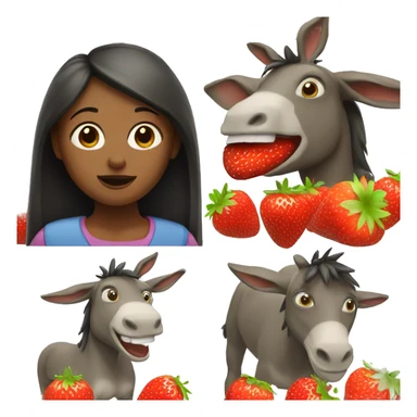 Woman with donkey eats a strawberry sticker