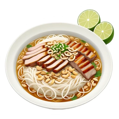 A bowl of Vietnamese Bún Thịt Nướng - rice vermicelli noodles with grilled pork, herbs, bean sprouts, and fish sauce sticker