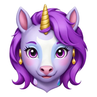 unicorn face cute and purple haired and earrings sticker