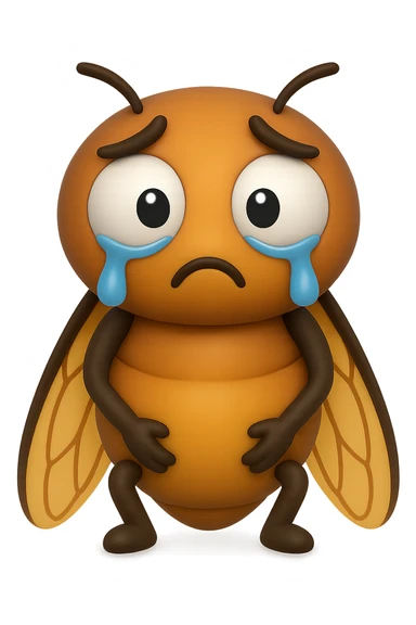 EMOJI STILE IPHONE 3D DI una cicala triste che si tocca le cosce e piange perché non le piace il suo fisico, posa frontale, fagli gli occhi bianchi , non solo la pupilla sticker