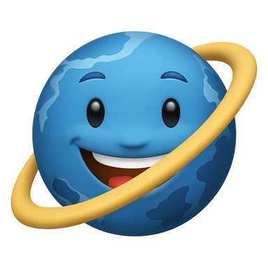 Add a ring around the happy planet with a big smile emoji style, no background. Keep the emoji style look and feel. sticker