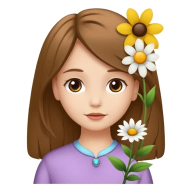 Ein braunhaariges Mädchen (glatte Haare ) mit einen Blume hinter dem ohr lange haare zur Seite kuckend Blume hinter dem rechten Ohr so das man es sieht zur Seite schauen soll das Mädchen  sticker