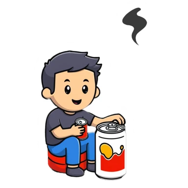 man sitting on a can, can bursting sticker
