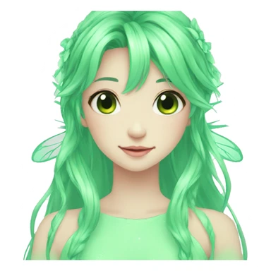 Gorgeous Beautiful Fairy-Anime-Green-Pastel-Girl with pretty hair aesthetic sticker