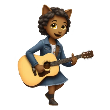 girl cat dancing and playing acoustic guitar sticker
