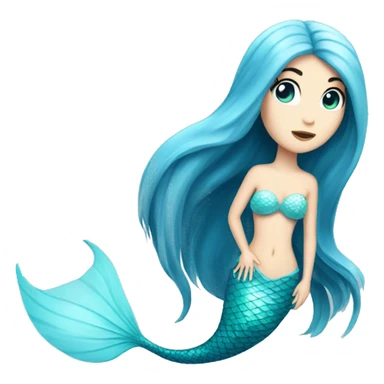 mermaid with long black hair pale skin and light blue eyes  sticker