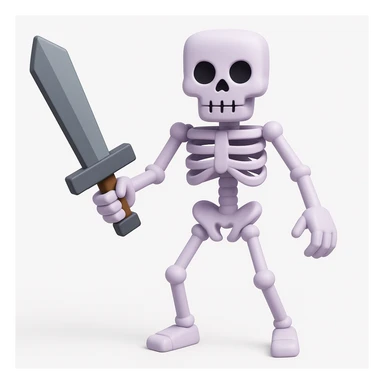 Make the Minecraft skeleton hold a sword in the 3d emoji style sticker