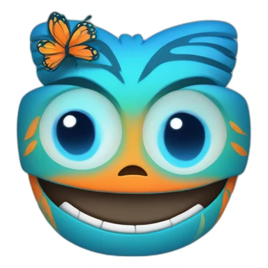 Cartoon Blue and orange smiling tiki with butterfly  sticker