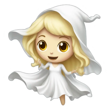 a blondie girl dressed as a ghost moving up the floor going to a party sticker