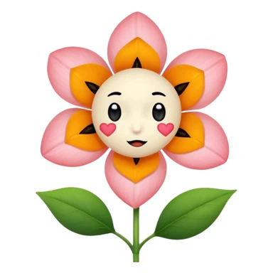 Green stem, white bud with black cartoony face: ;p. And six heart shaped yellowish orange petals sticker