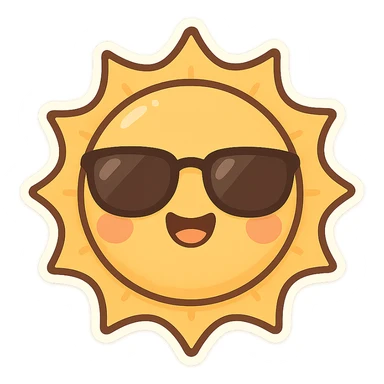 a smiling sun with sunglasses, chibi sticker style sticker
