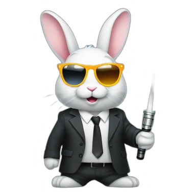 Rabbit with suit and sunglasses and  lightsaber light on sticker