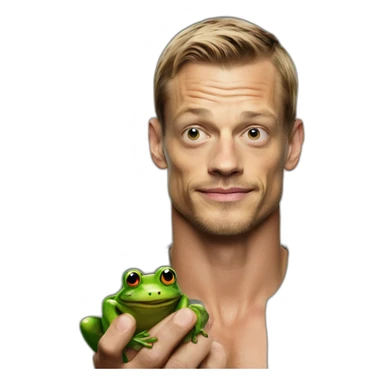 Joel Kinnaman holding a frog sticker