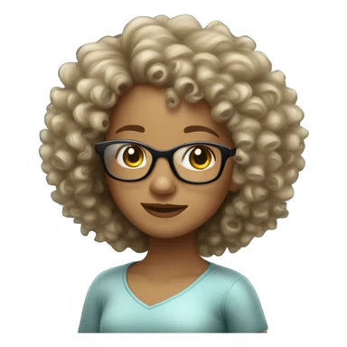 Curly haired  light skin girl whit clear glasses sticker